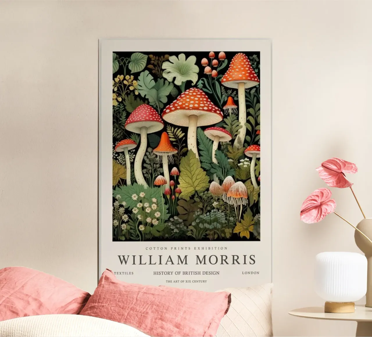 funghi rossi piante forestali william morris poster con telaio in legno da komo store
