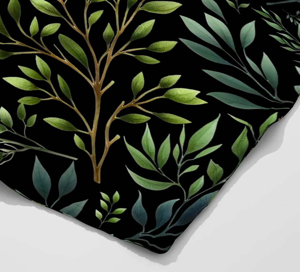Branches Botanical Print Green and Black fleece blanket by SilverPegasus