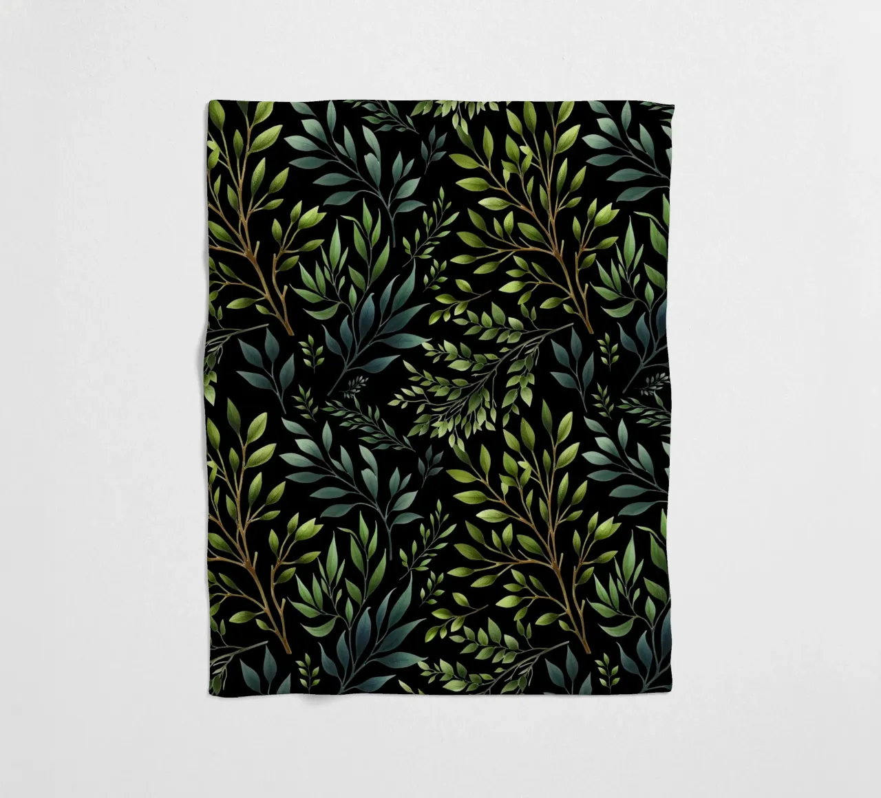 Branches Botanical Print Green and Black fleece blanket by SilverPegasus