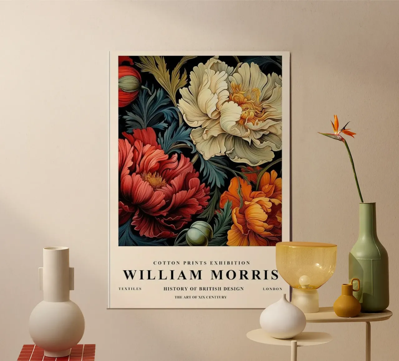 decorative art red and white roses william morris poster with plastic frame by komo store