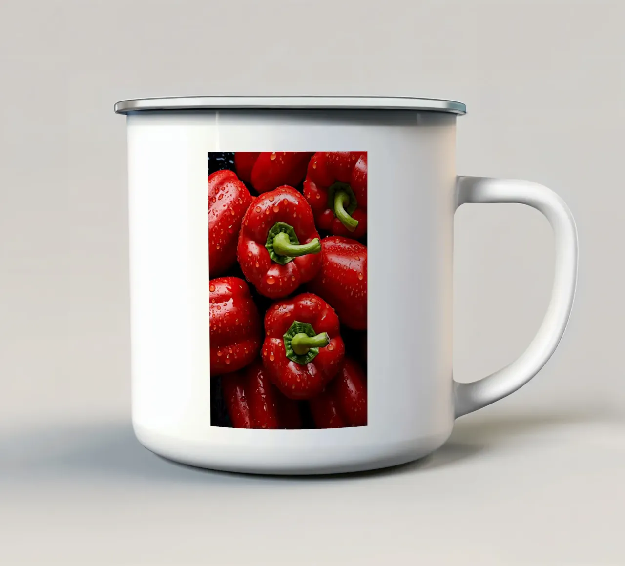 rode paprika's groenten versheid waterdruppels producten emaille mok van Luke Yaeger