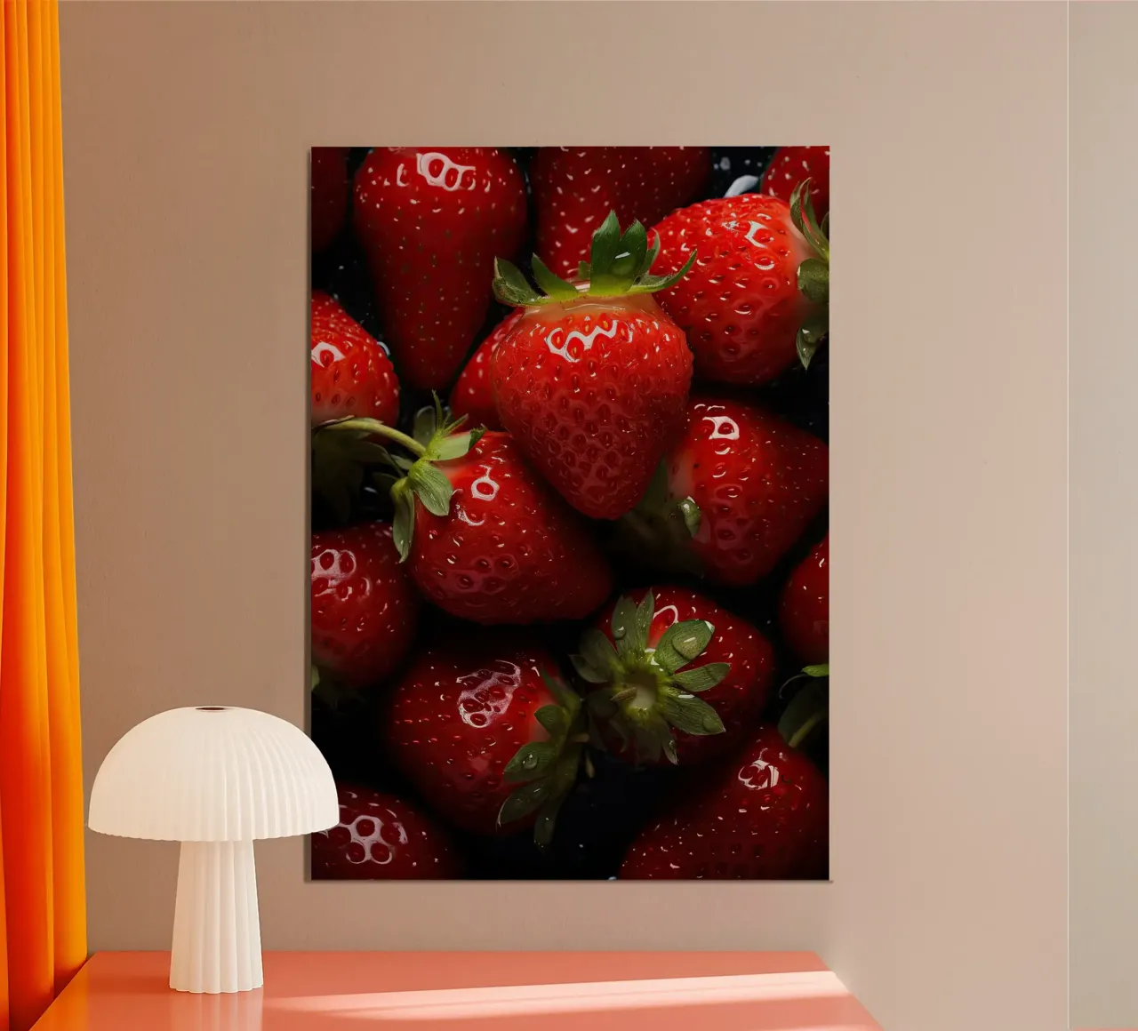 fragole frutta rossa bacche fresche e succose mature foglie verdi poster con telaio in plastica da Luke Yaeger