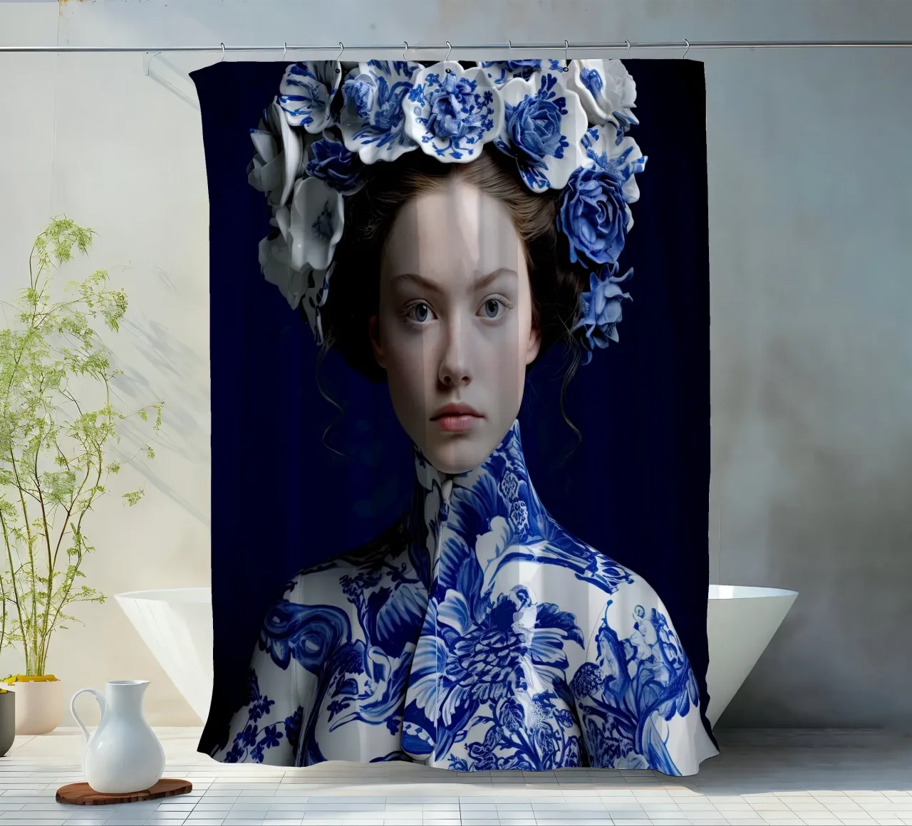Donna in Delftware tenda da doccia da Imagine