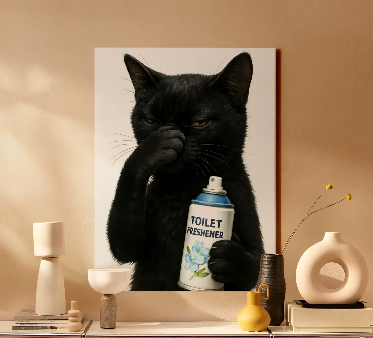 Katten Grappig Badkamer Toilet canvas met Baklijst van ARTOMATIC