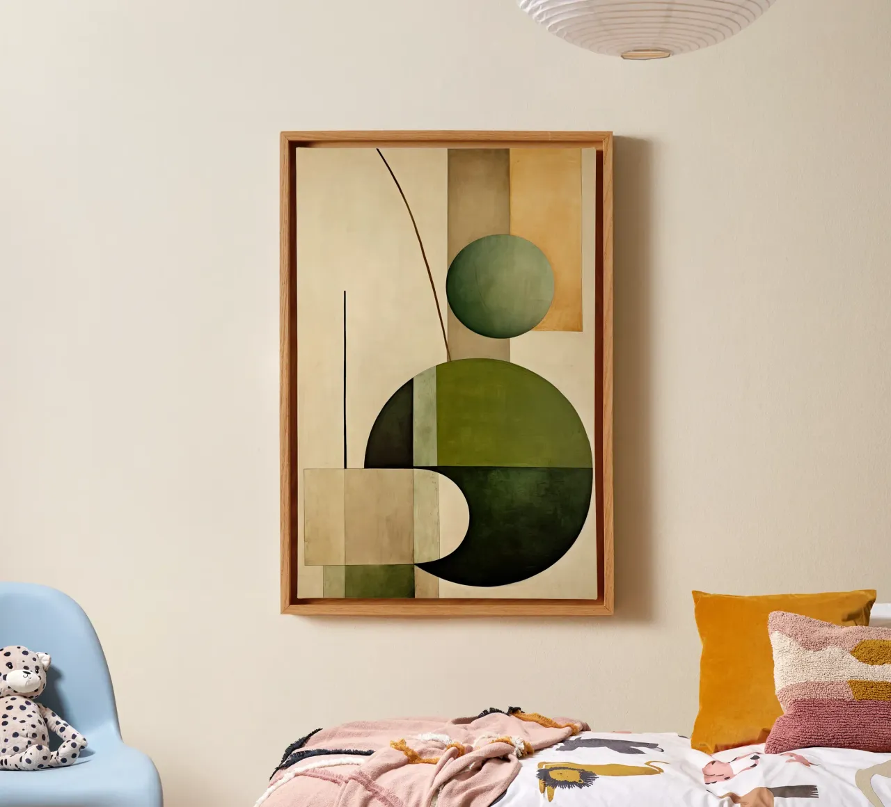 Abstract shapes with green and brown canvas by Imagine