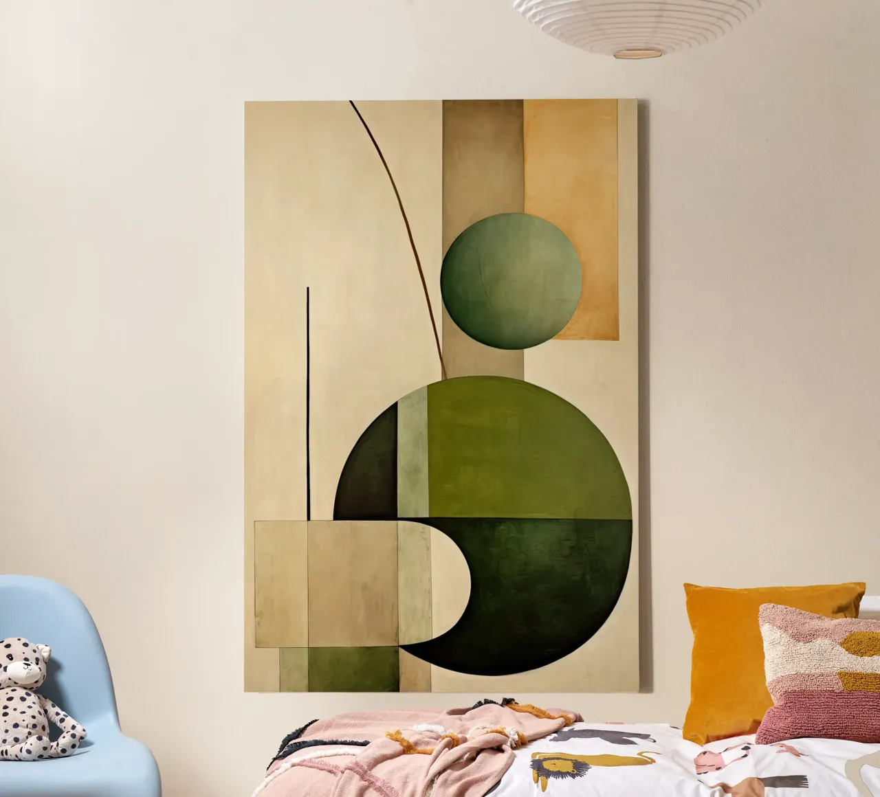 Abstract shapes with green and brown canvas by Imagine