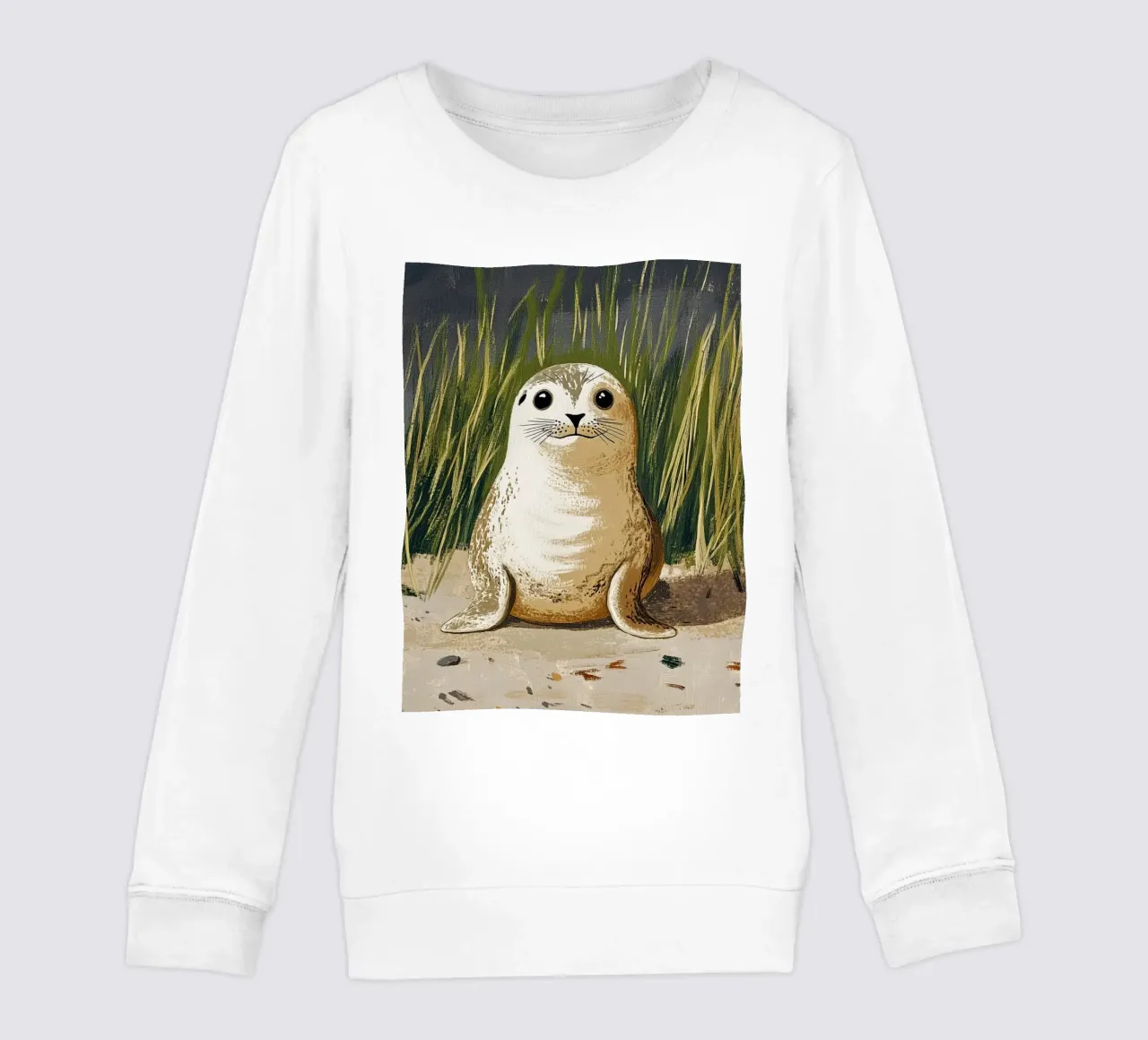 Piccola foca sulla spiaggia felpa bambino da Curious Canvas