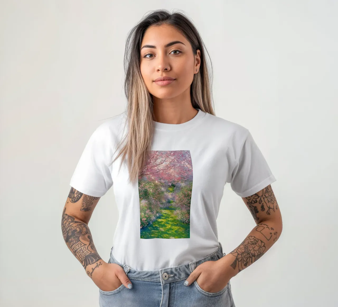 albero dai folti fiori rosa claude monet t-shirt da belong shop