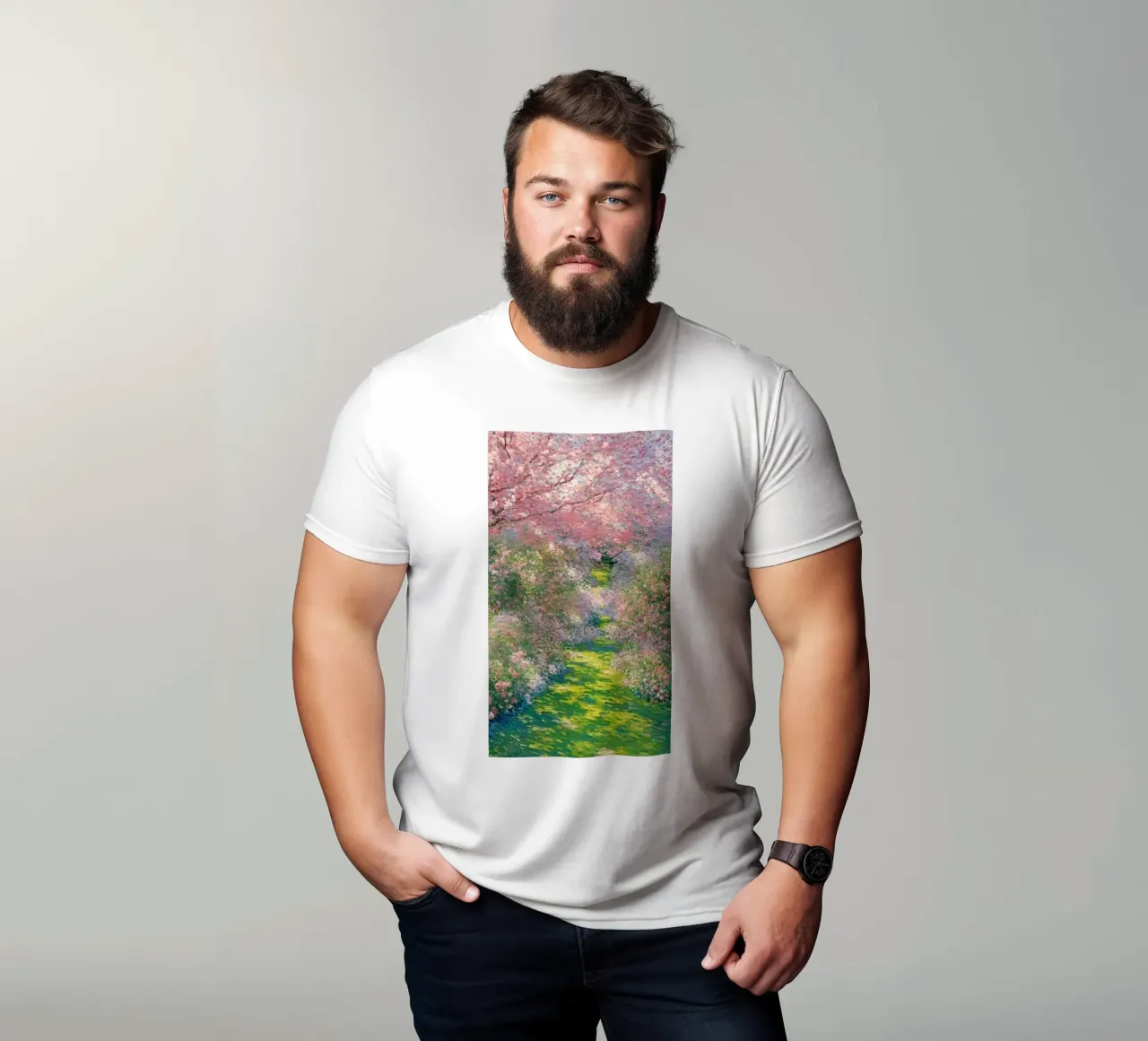albero dai folti fiori rosa claude monet t-shirt da belong shop