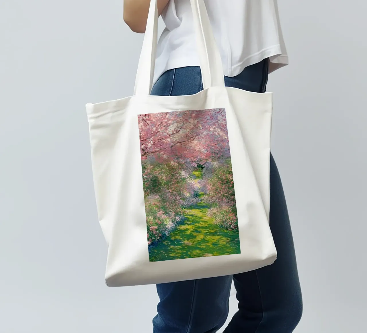 albero dai folti fiori rosa claude monet borsa in juta da belong shop