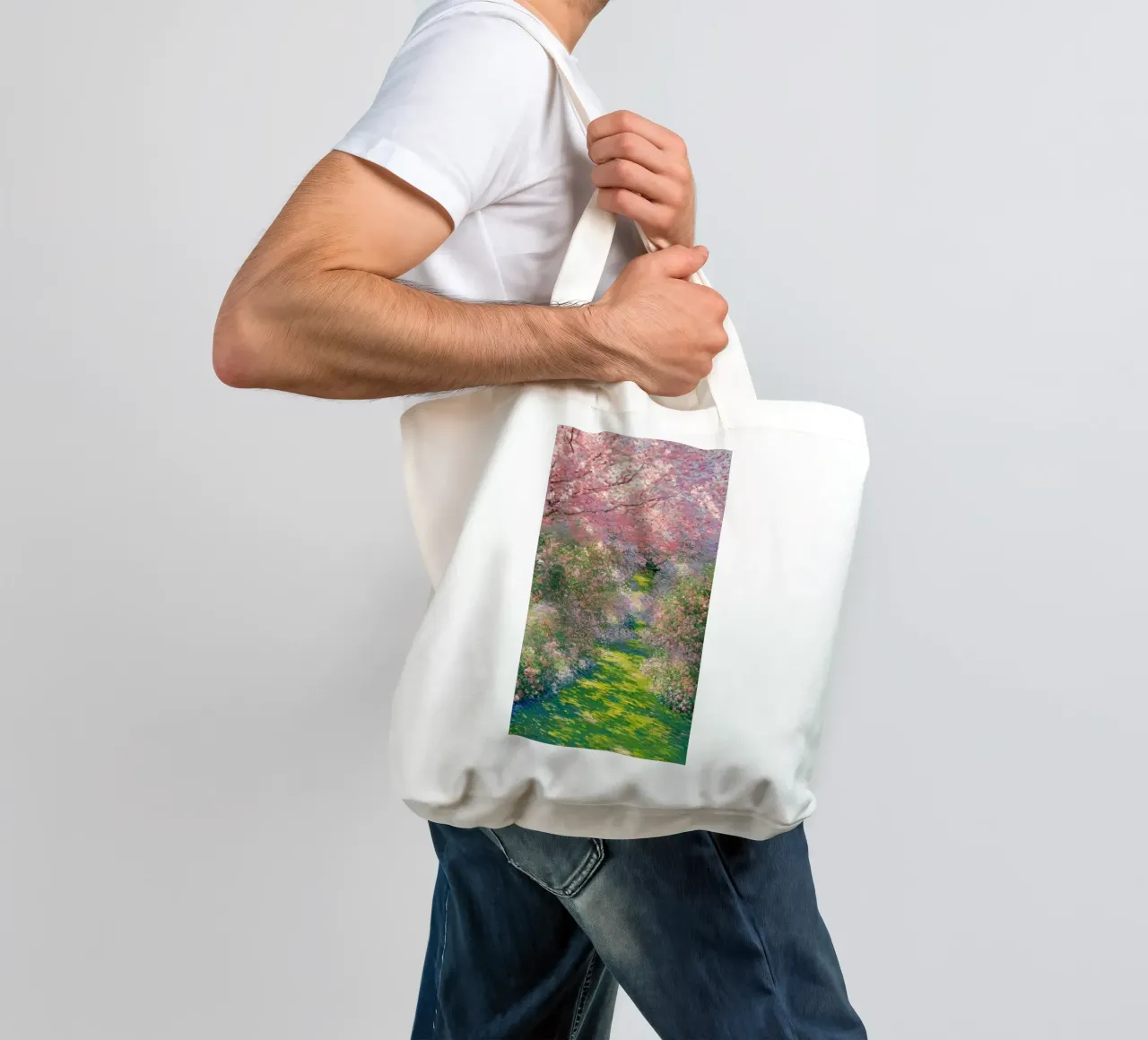 albero dai folti fiori rosa claude monet borsa in juta da belong shop
