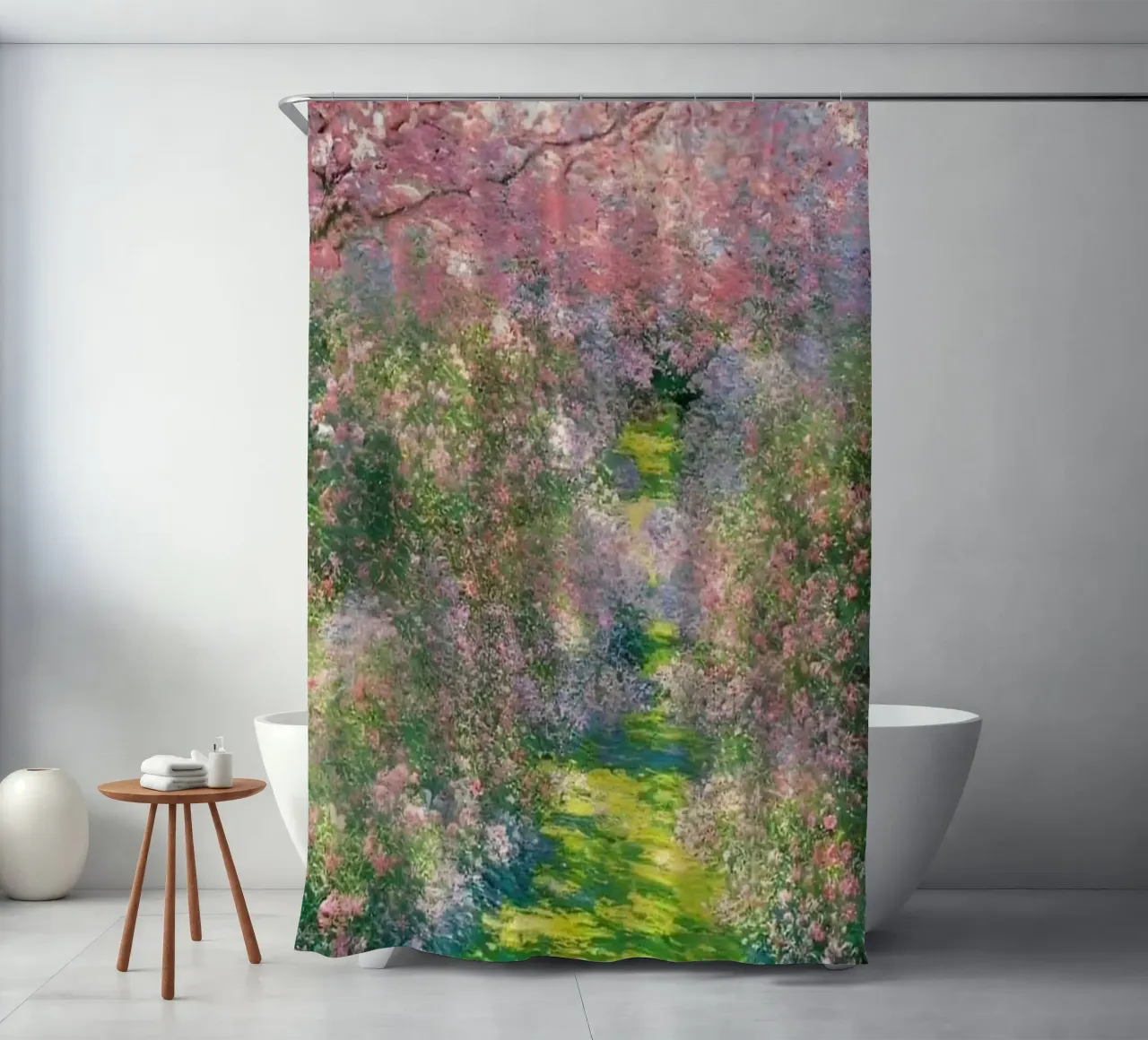 albero dai folti fiori rosa claude monet tenda da doccia da belong shop
