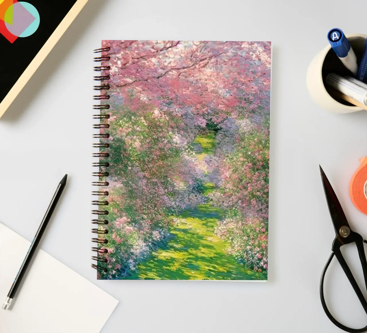 dense pink flowering tree claude monet spiral notebook by belong shop