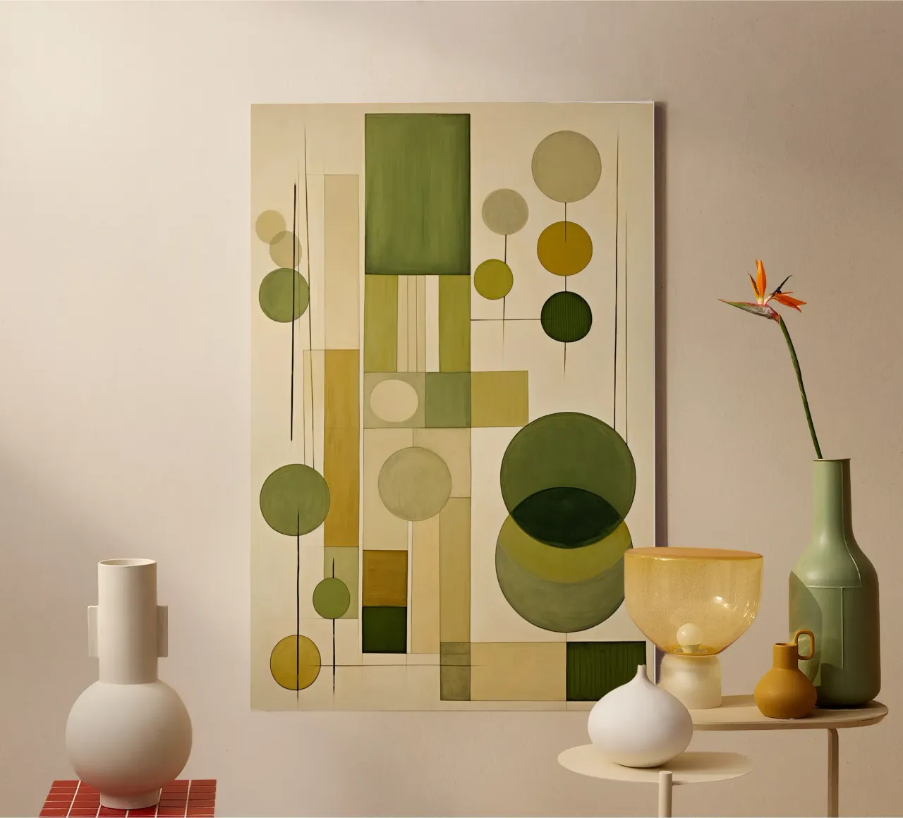 Abstract shapes in green colours canvas by Imagine