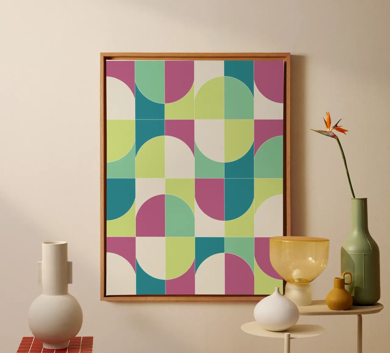 Bold Geo Tiles 04 tela con Cornice a cassetta da designdn