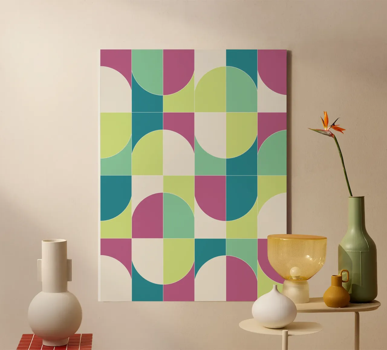 Bold Geo Tiles 04 tela con Cornice a cassetta da designdn