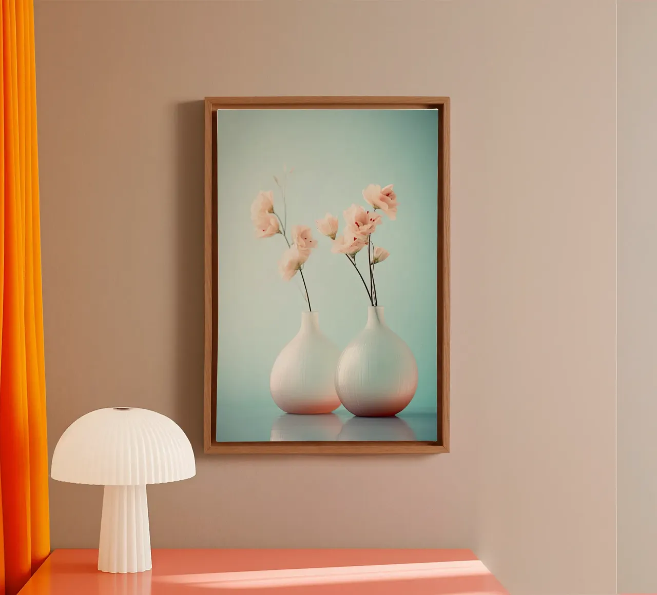 Un bodegón con fondo azul lienzo con Marco flotante de Imagine