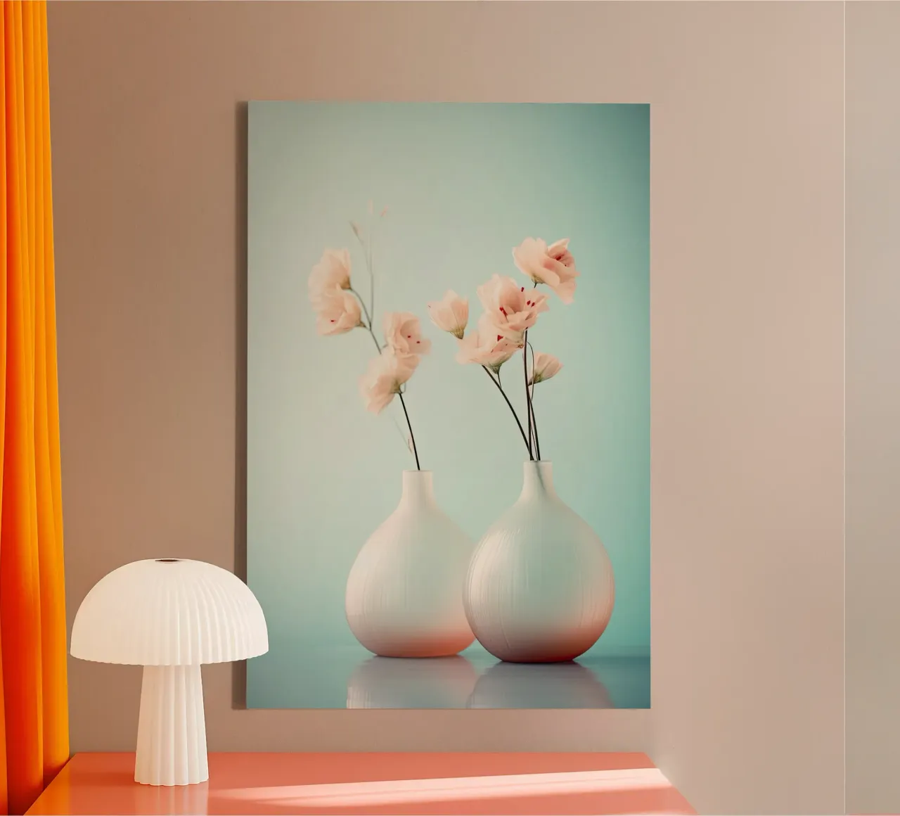 Un bodegón con fondo azul lienzo con Marco flotante de Imagine