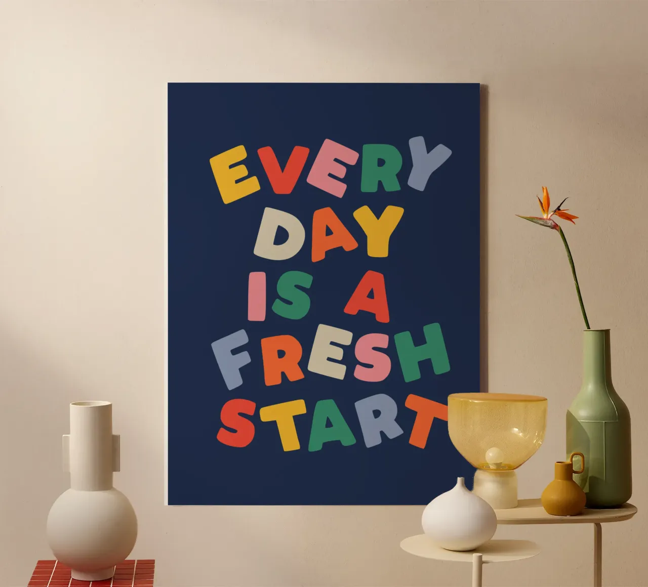 Every Day is a Fresh Start Rainbow Typography Design canvas with Floater frame by THE MOTIVATED TYPE