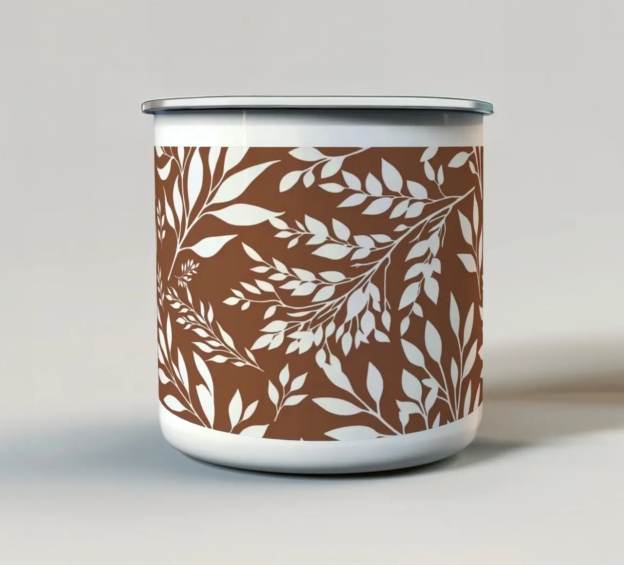 Takken Botanische print Bruin en Wit emaille mok van SilverPegasus