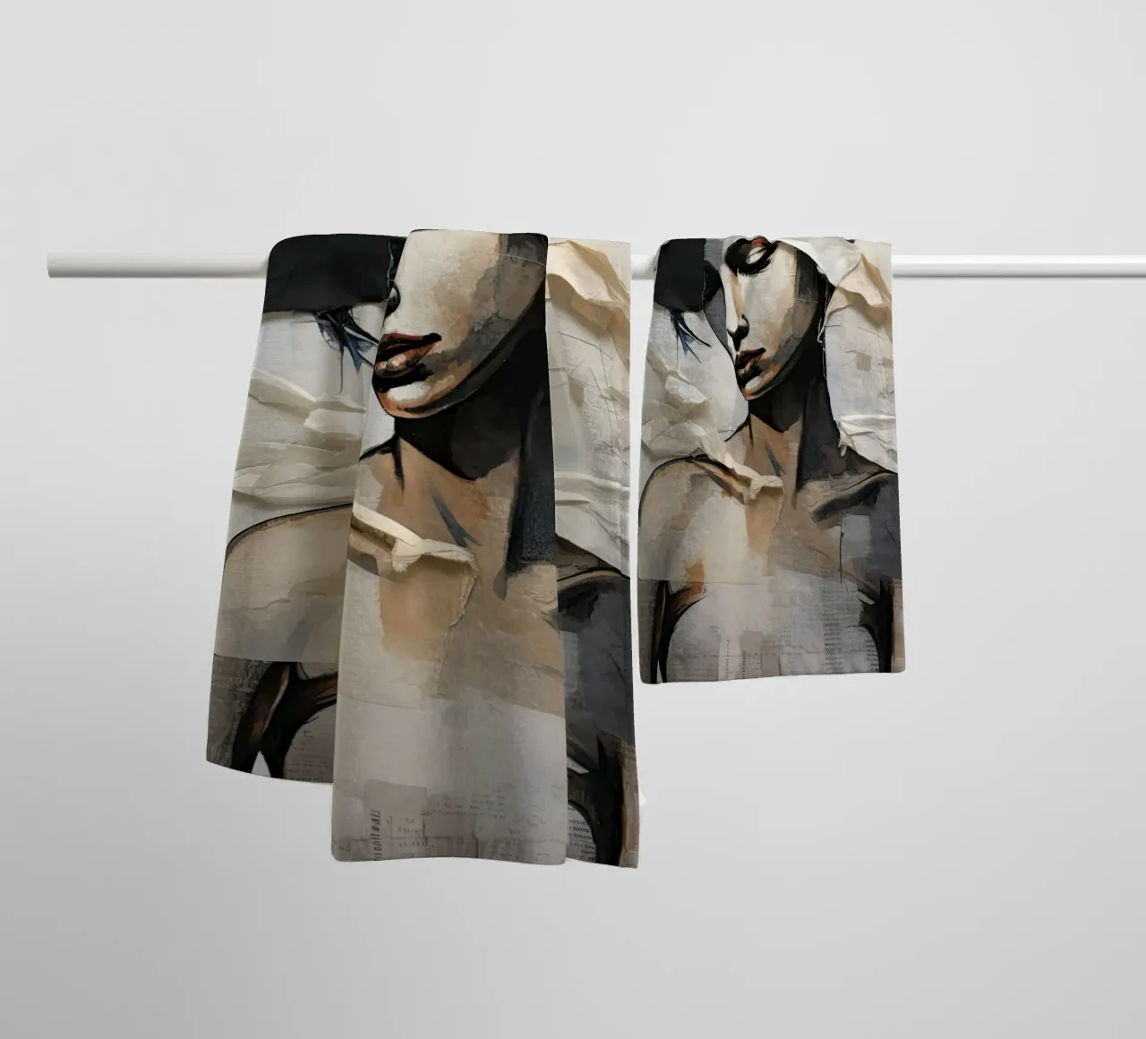 Abstract portrait in taupe colours towel by Imagine