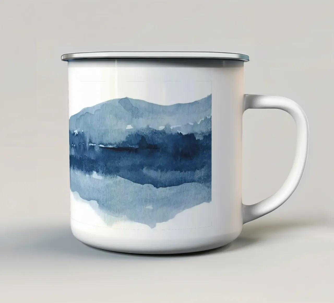 Paesaggio astratto blu scuro ad acquerello tazza in smalto da NouveauPrints