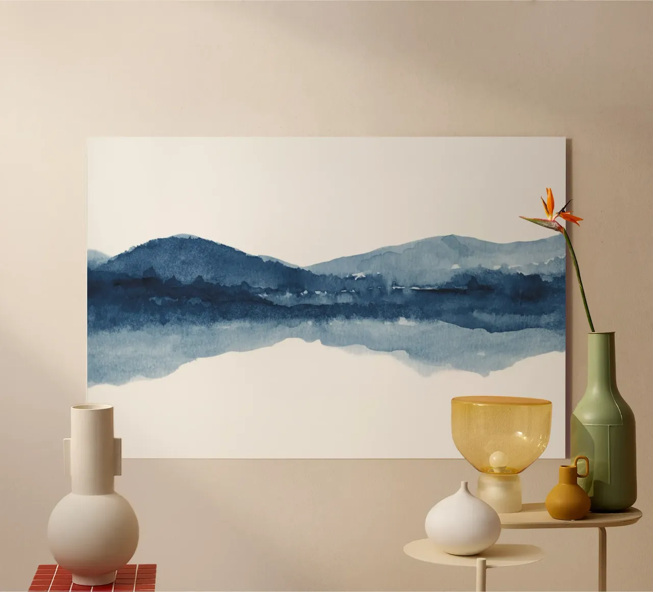 Abstract dark blue watercolor landscape acrylic glass by NouveauPrints