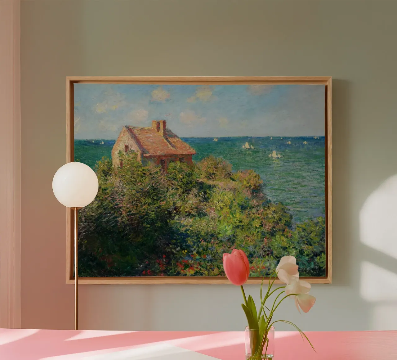 huis op de heuvel bij het strand claude monet canvas met Baklijst van belong shop