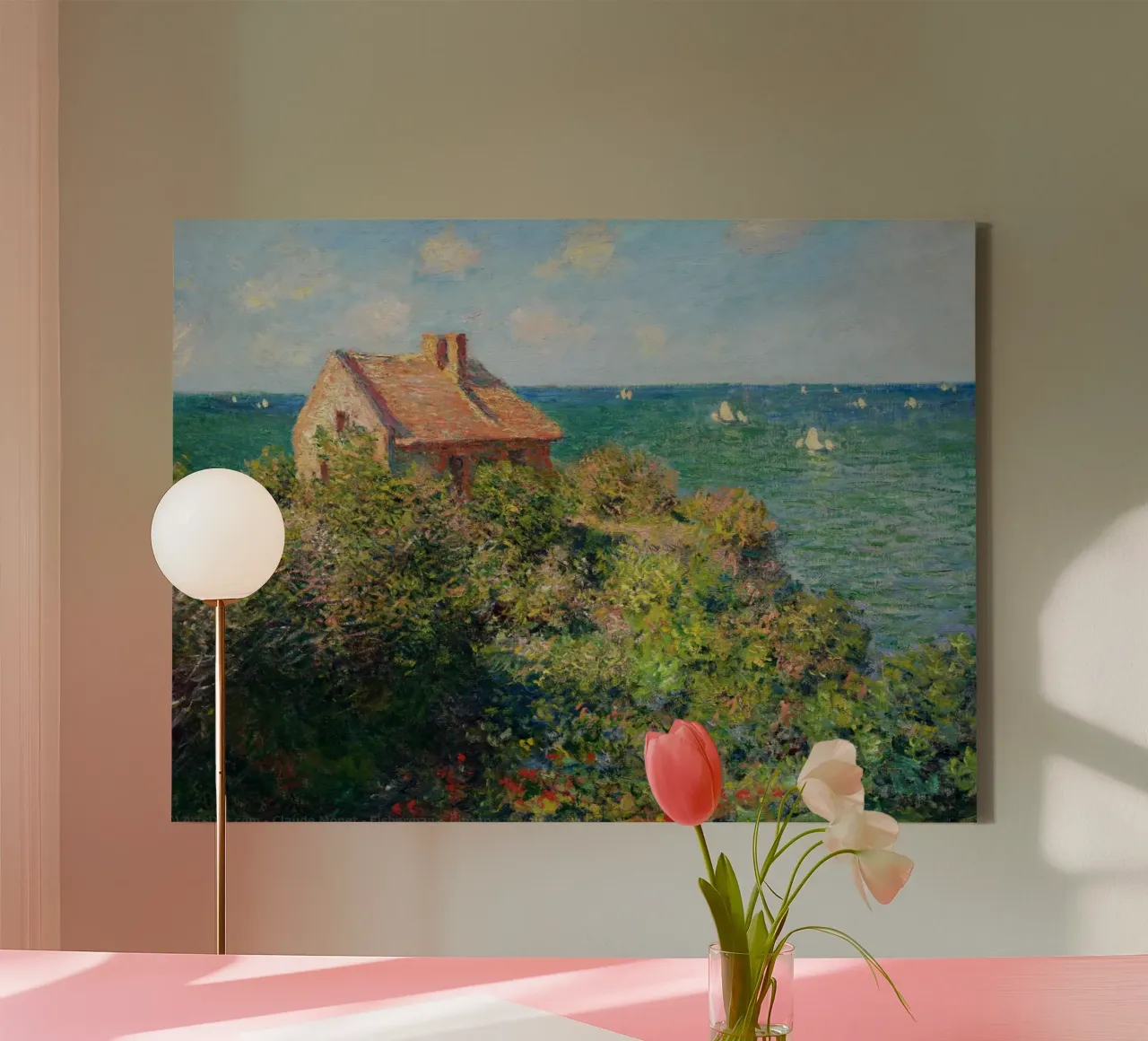huis op de heuvel bij het strand claude monet canvas met Baklijst van belong shop
