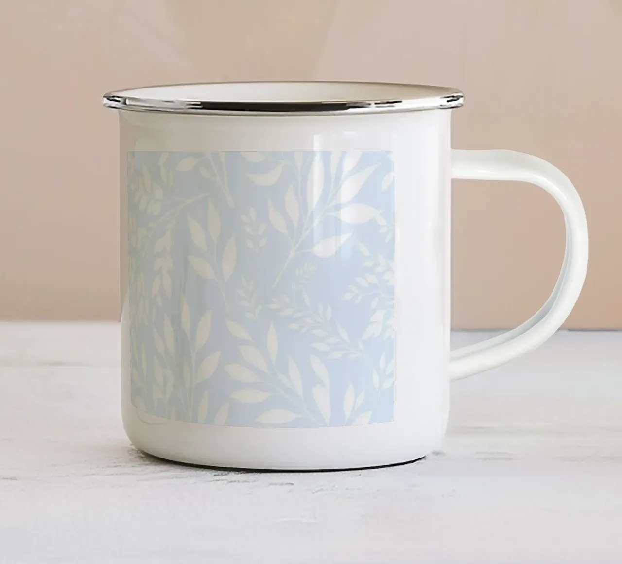 Takken Botanische Print Lichtblauw emaille mok van SilverPegasus