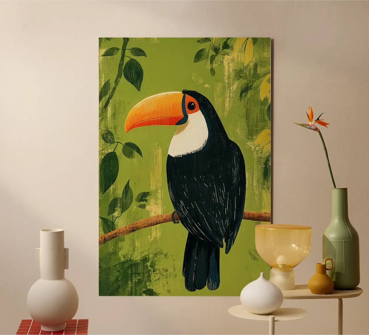 Toucan in the green alu-dibond by Curious Canvas