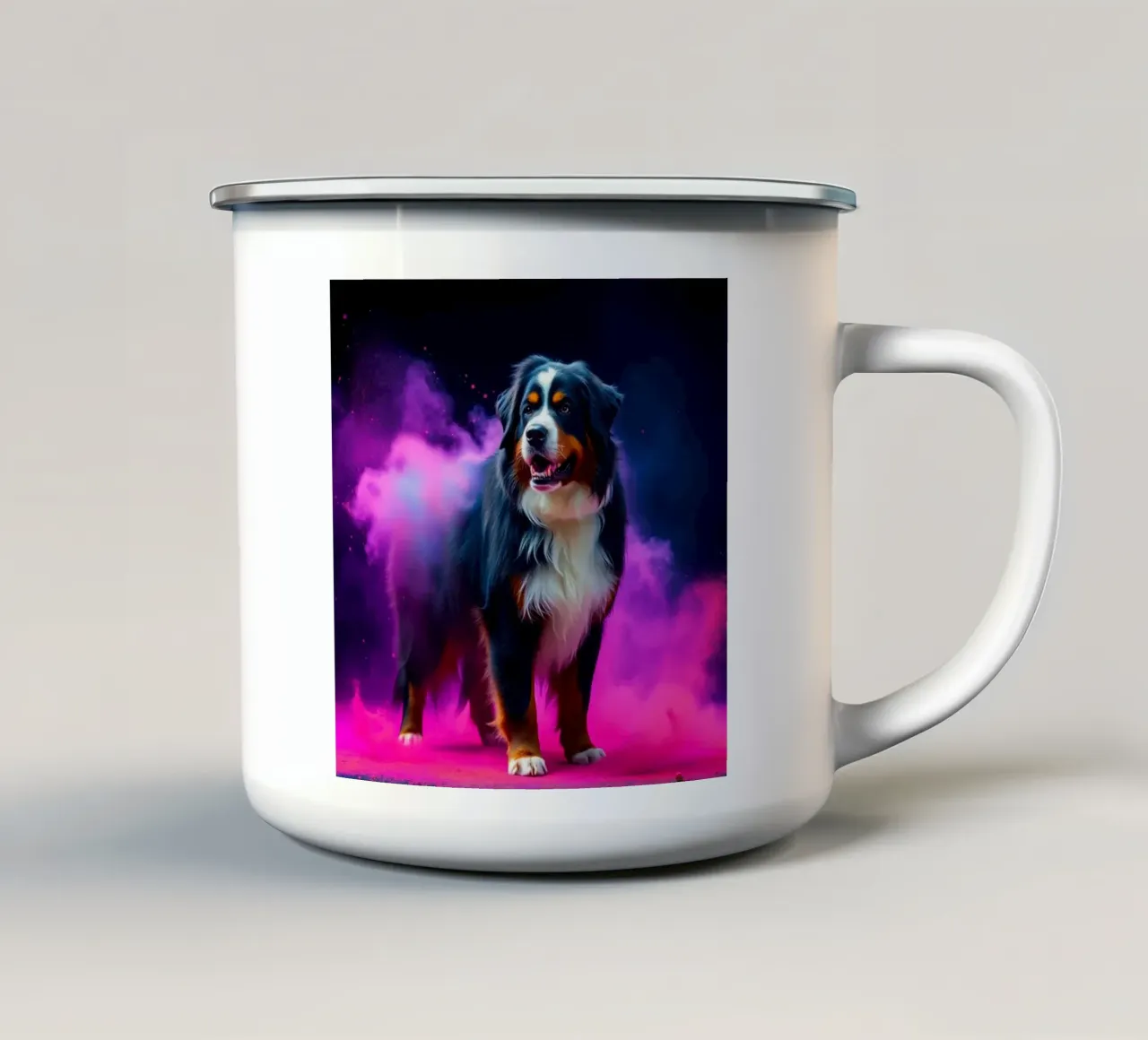The colorful Bernese Mountain Dog #204 enamel mug by Yumis.Beargang.and.Me
