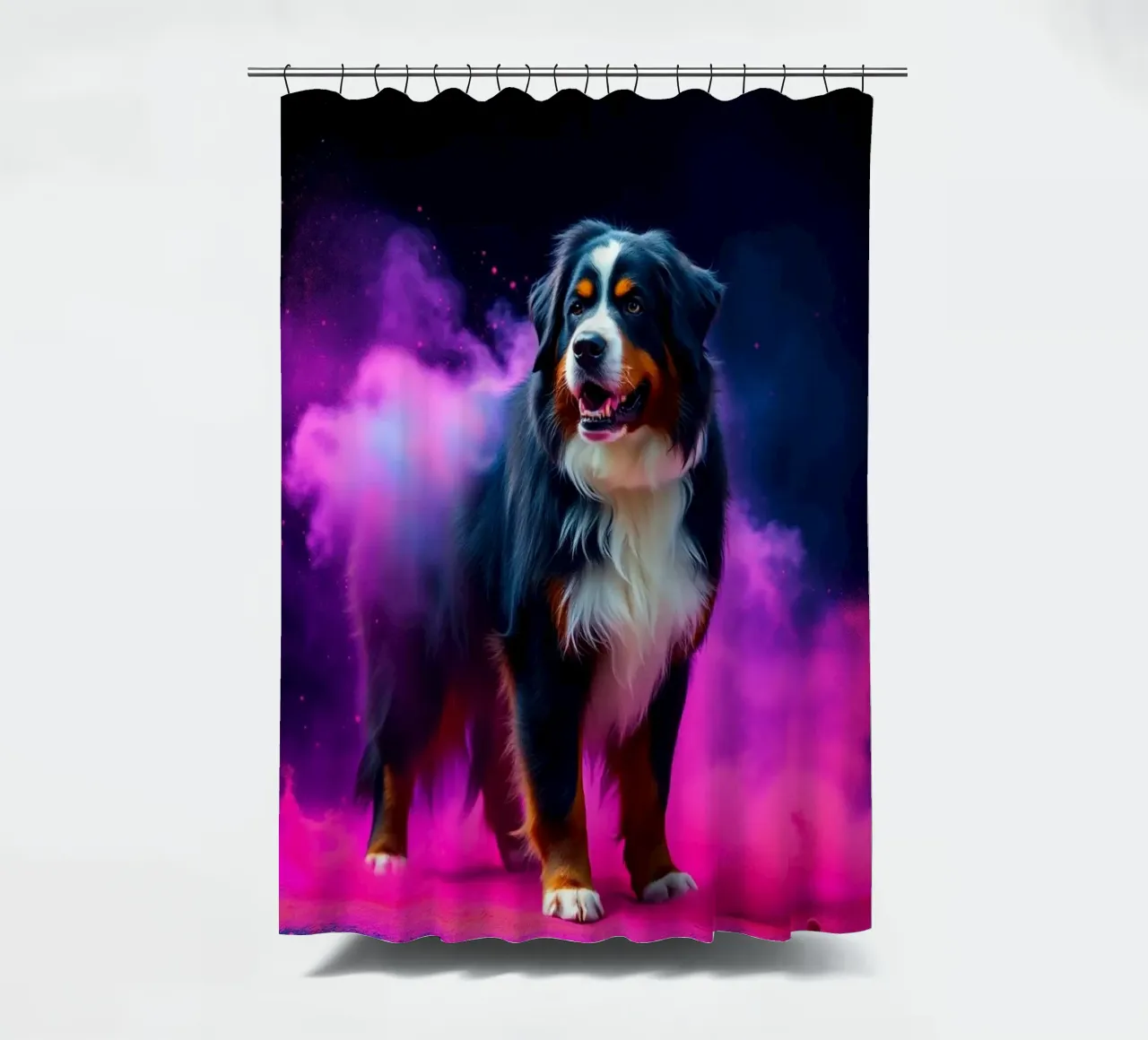 The colorful Bernese Mountain Dog #204 shower curtain by Yumis.Beargang.and.Me