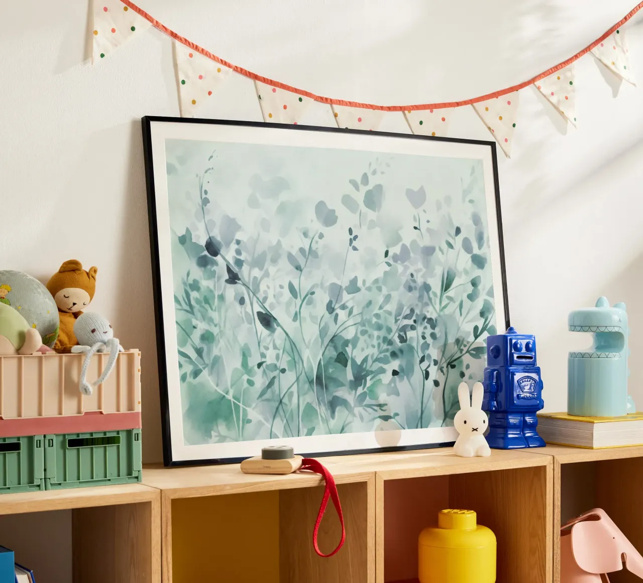 Aquarel Wilde bloemen zomer weide groenblauw poster van Andrea Haase Floral Passion