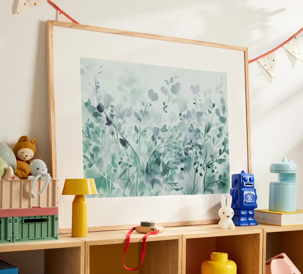 Aquarel Wilde bloemen zomer weide groenblauw poster van Andrea Haase Floral Passion