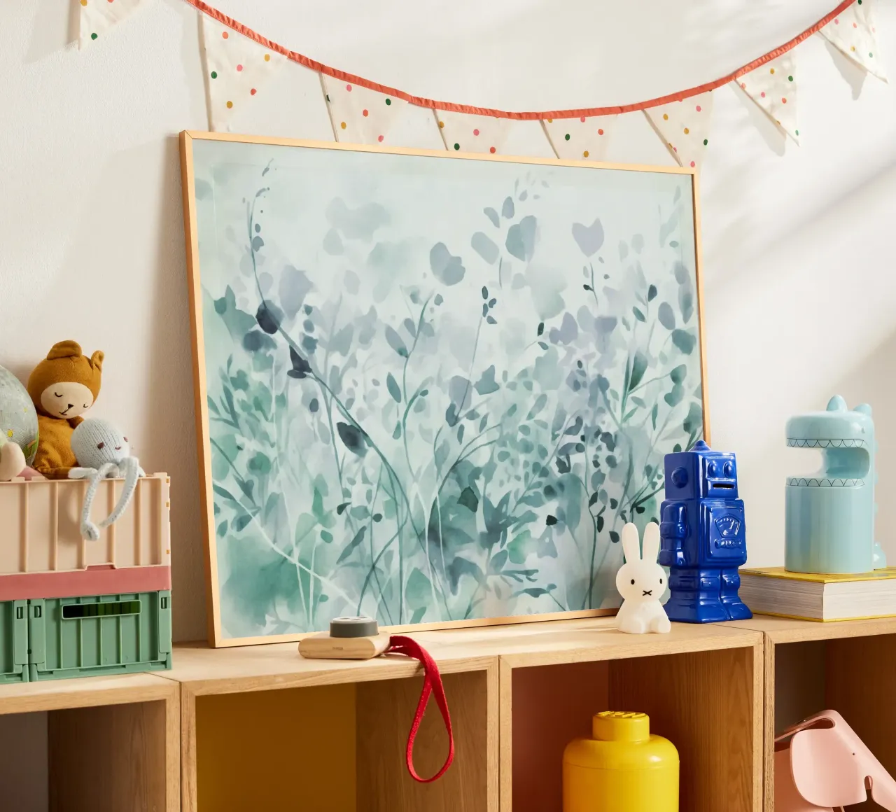 Aquarel Wilde bloemen zomer weide groenblauw poster van Andrea Haase Floral Passion