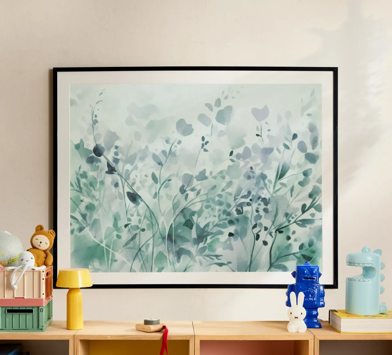 Aquarel Wilde bloemen zomer weide groenblauw poster van Andrea Haase Floral Passion