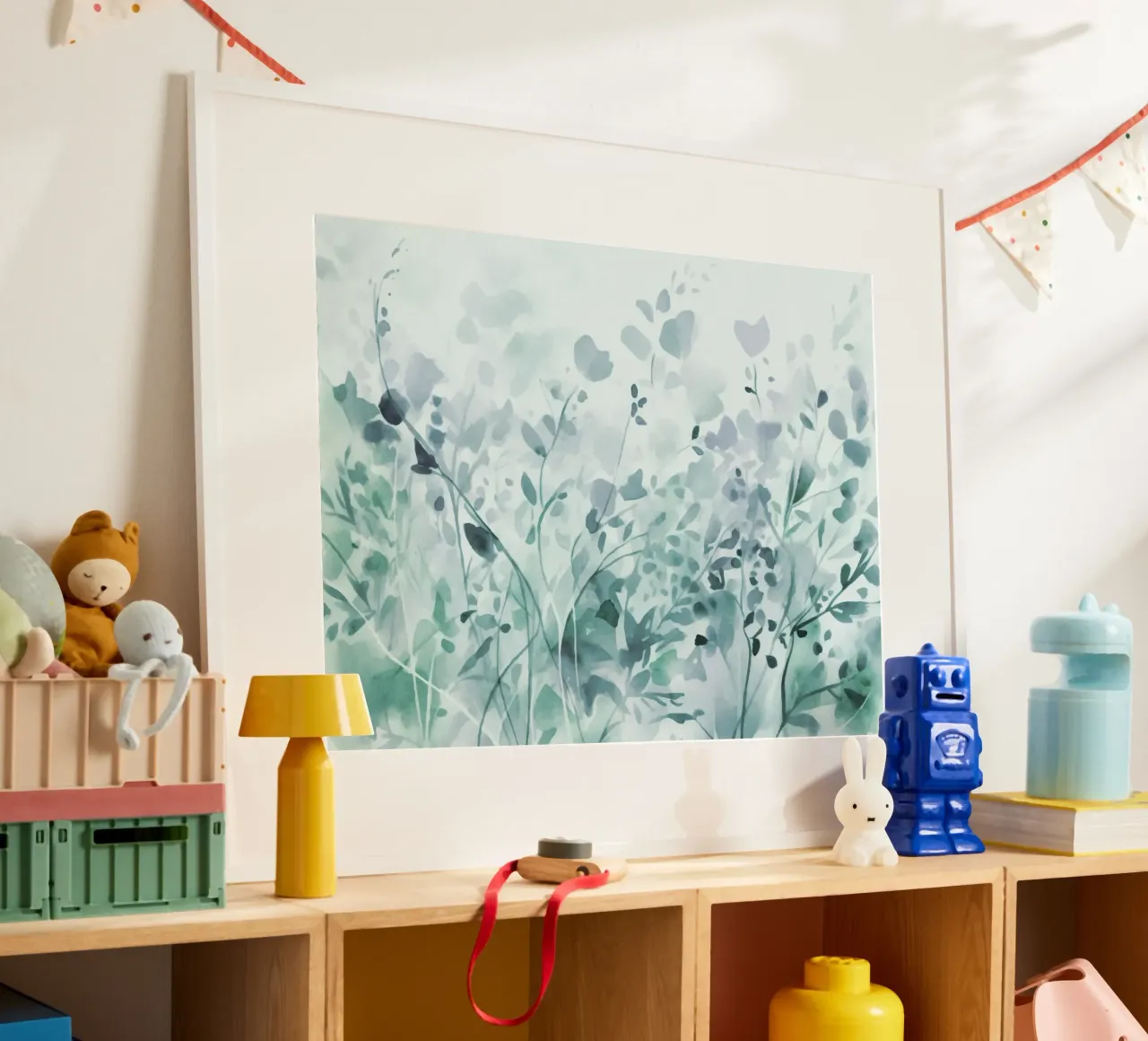 Aquarel Wilde bloemen zomer weide groenblauw poster van Andrea Haase Floral Passion