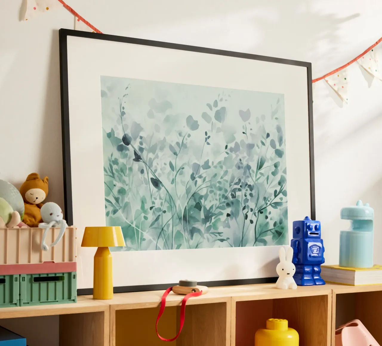 Aquarel Wilde bloemen zomer weide groenblauw poster van Andrea Haase Floral Passion