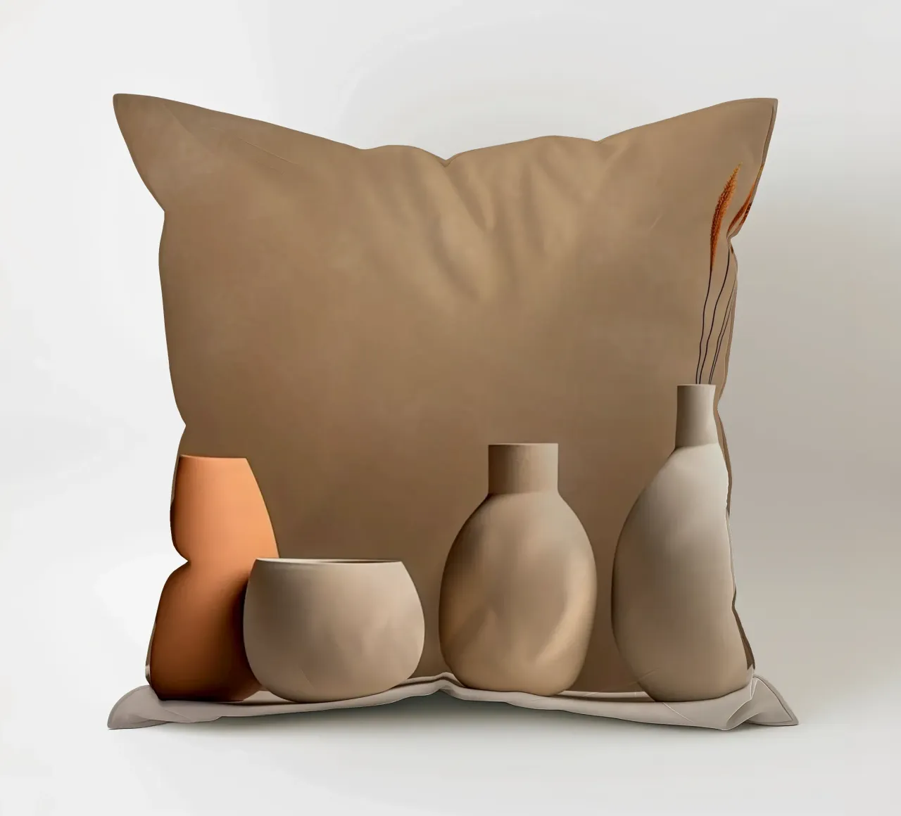 Pottery still life in sand colours decorative cushion by Imagine