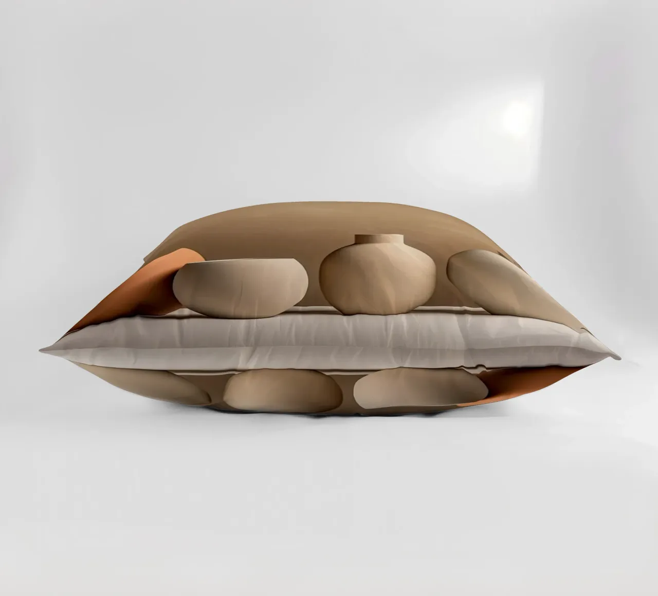 Pottery still life in sand colours decorative cushion by Imagine