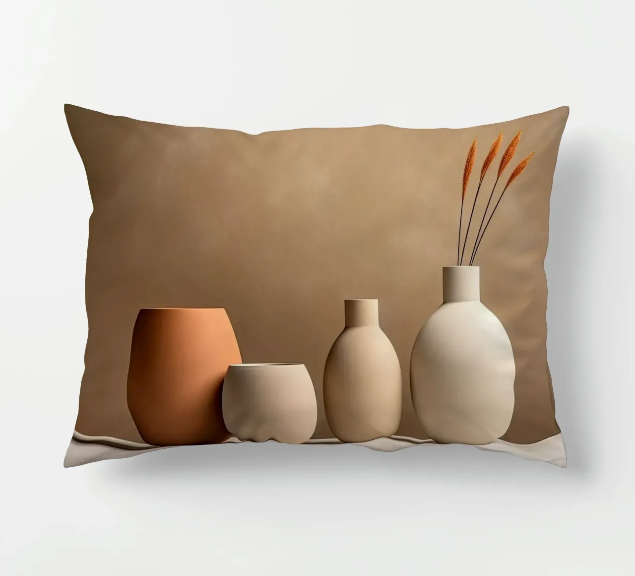 Pottery still life in sand colours decorative cushion by Imagine