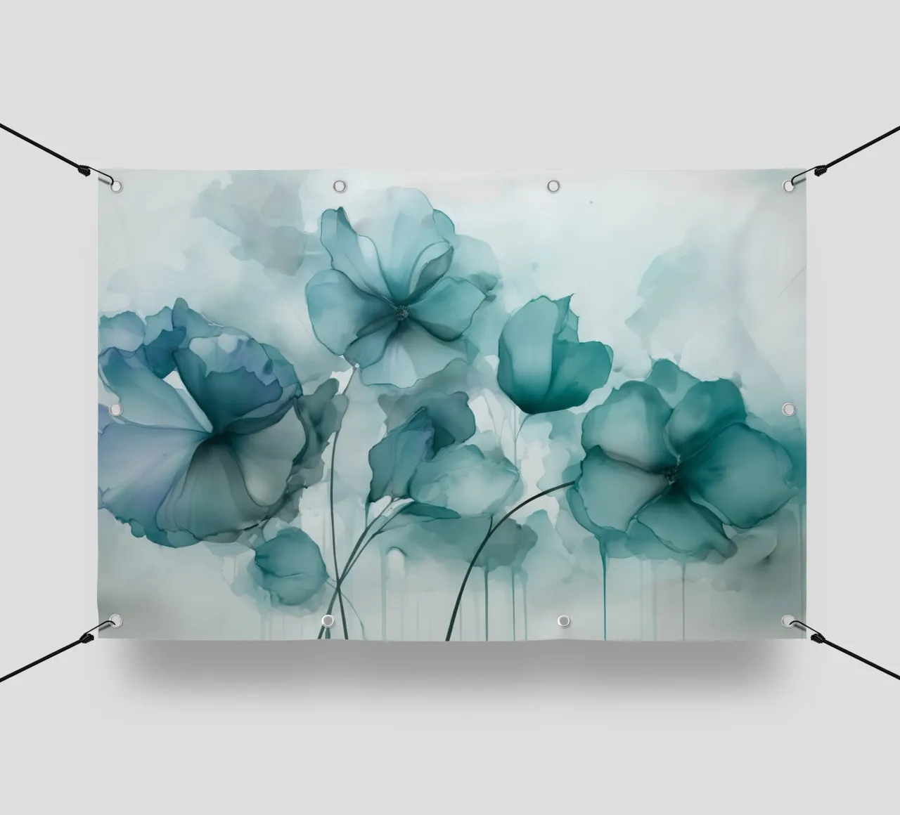 Fiori d'inchiostro sognanti Mystic Teal telo in pvc da Andrea Haase Floral Passion