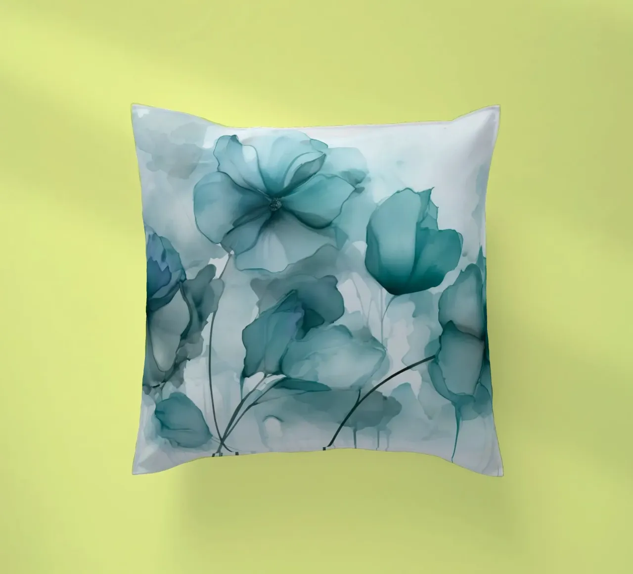 Fiori d'inchiostro sognanti Mystic Teal cuscino da Andrea Haase Floral Passion