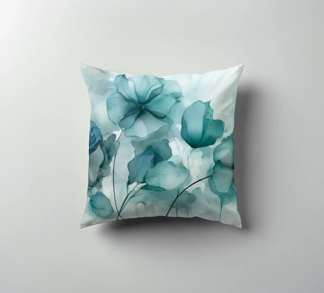 Fiori d'inchiostro sognanti Mystic Teal cuscino da Andrea Haase Floral Passion
