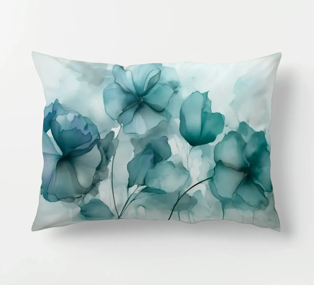 Fiori d'inchiostro sognanti Mystic Teal cuscino da Andrea Haase Floral Passion