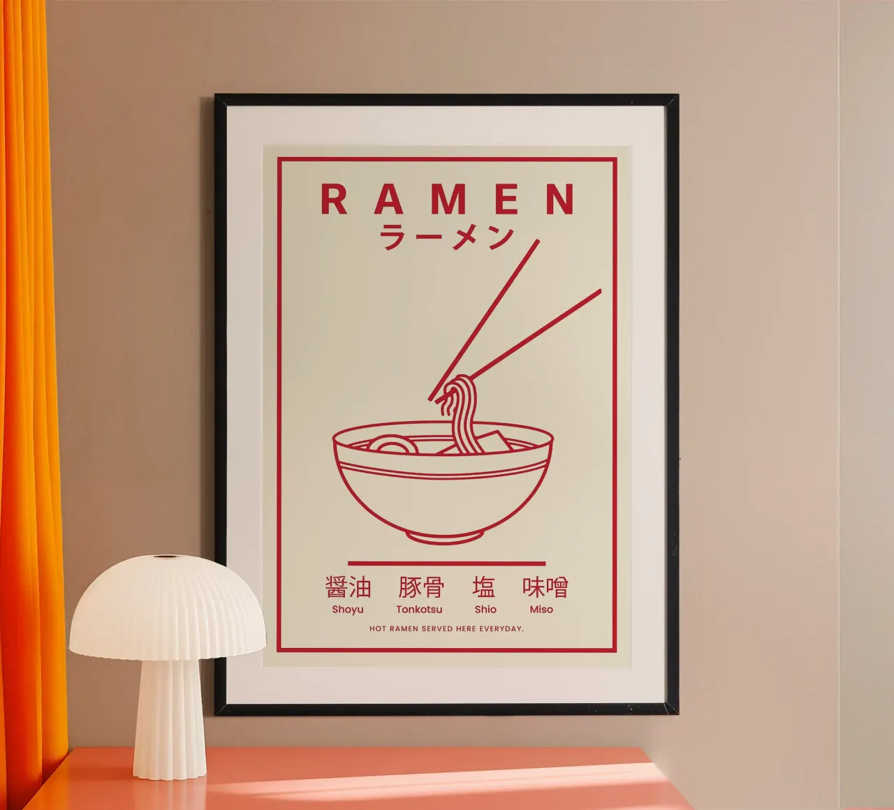Retro Ramen Bowl poster con telaio in alluminio da Attaboy Dsgn