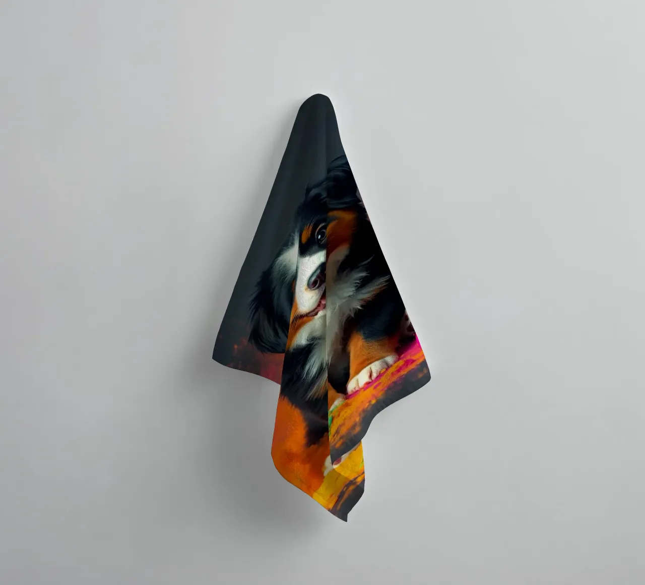 The colorful Bernese Mountain Dog #208 towel by Yumis.Beargang.and.Me