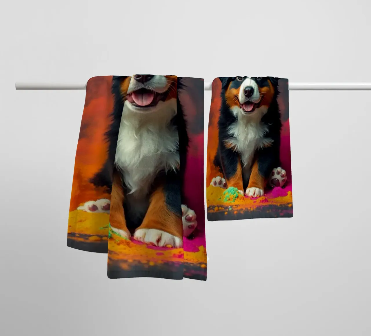 The colorful Bernese Mountain Dog #208 towel by Yumis.Beargang.and.Me