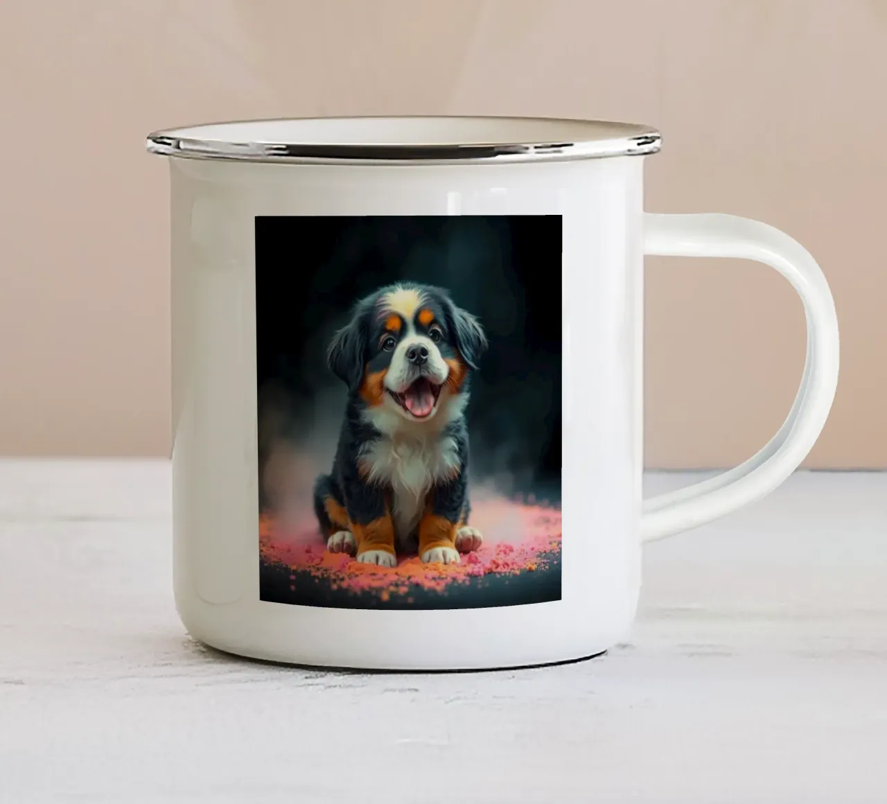 The colorful Bernese Mountain Dog #213 enamel mug by Yumis.Beargang.and.Me